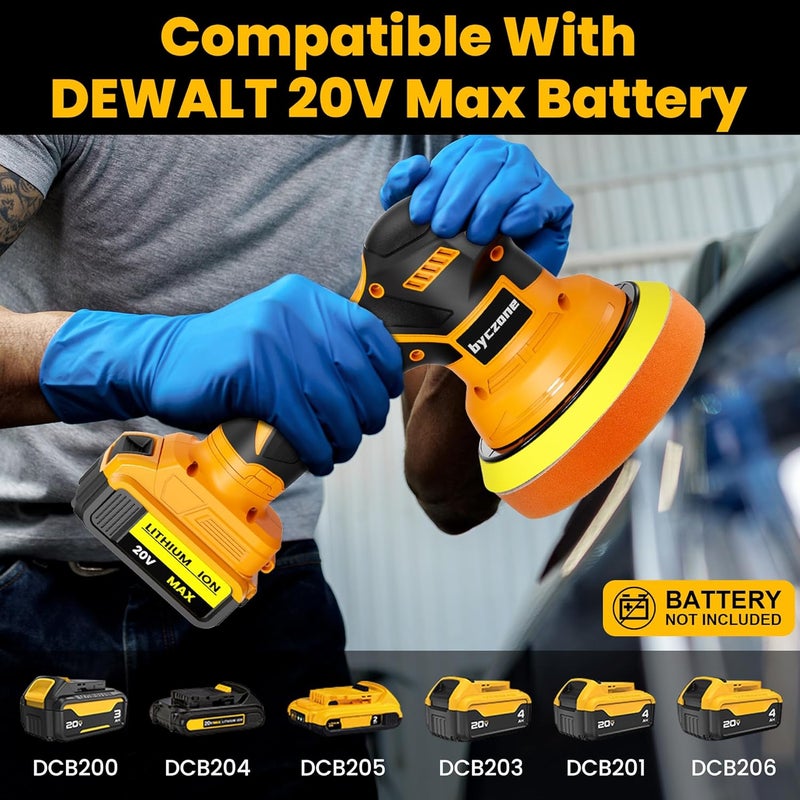 byczone Cordless Buffer Polisher Kit For DEWALT 20V LI-ION Battery.6-Inch Orbital Buffer Polisher with 8 Variable Speed with 25pcs Polishing Accessories, for Car Polishing/Waxing (Tool Only) - Image 2
